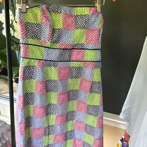 Vineyard Vines Pink and Green strapless dress